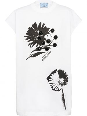 Trykt floral brodert t-skjorte Prada hvit