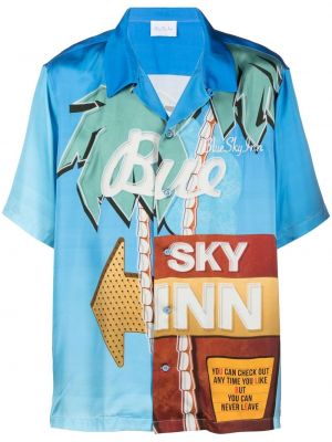 Chemise en satin à imprimé Blue Sky Inn bleu