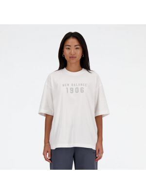 T-shirt en coton en jersey oversize New Balance blanc