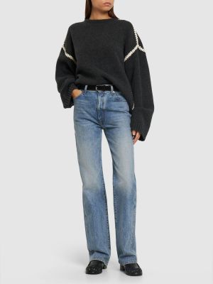 Kašmírový vlněný svetr s výšivkou Totême šedý