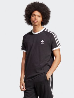 Csíkos slim fit póló Adidas fekete