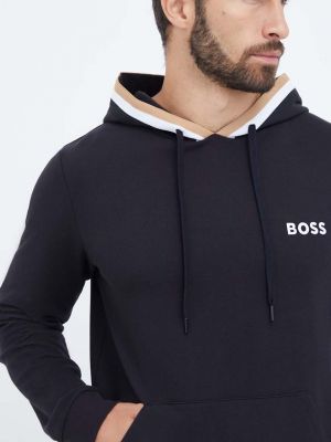 Pamučna hoodie s kapuljačom Boss crna