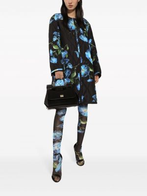 Pikowany płaszcz w kwiatki z nadrukiem Dolce And Gabbana czarny