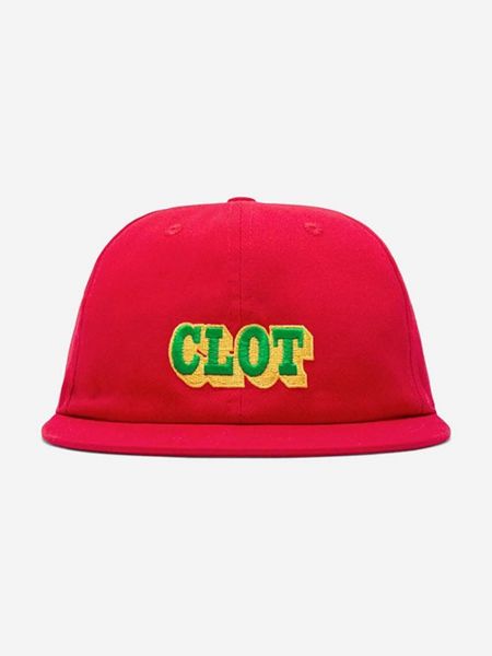 Czerwona czapka z daszkiem bawełniana z nadrukiem Clot