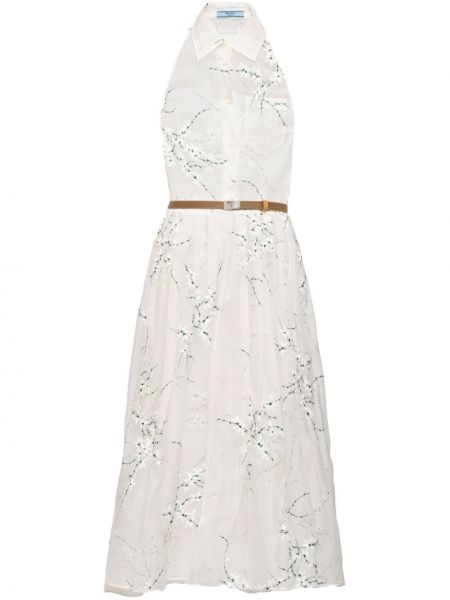 Jedwabna sukienka midi w kwiatki Prada