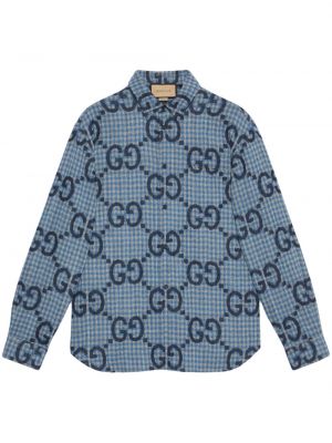 Kockovaná vlnená košeľa Gucci