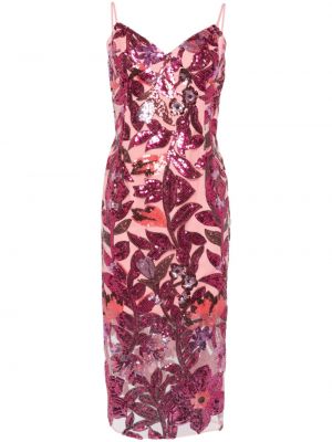 Коктейлна рокля с пайети Marchesa Notte розово