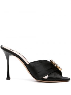 Papuci tip mules din satin de cristal Elisabetta Franchi negru
