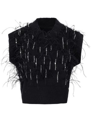 Chaleco de lana con plumas de punto Des Phemmes negro