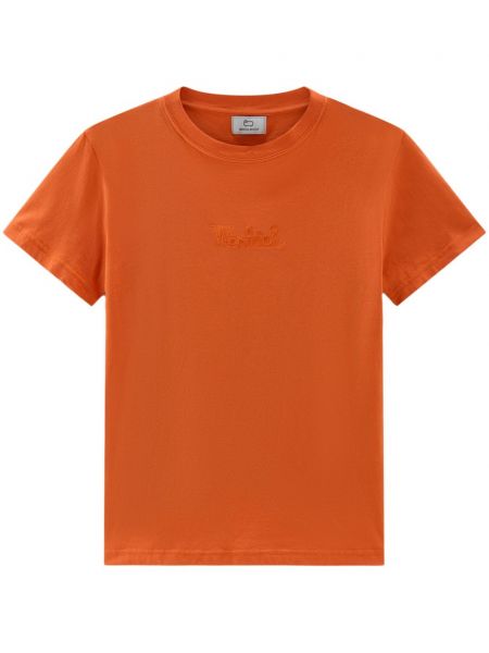 Bavlněné tričko s výšivkou Woolrich oranžové