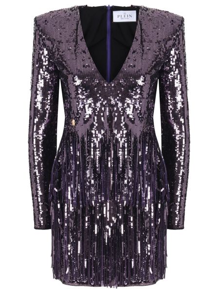 Коктейльное платье с пайетками Philipp Plein фиолетовое