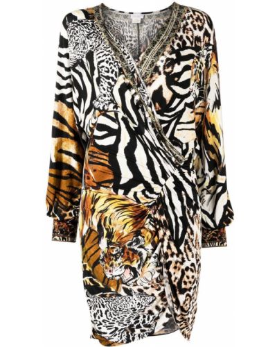 Sukienka mini z nadrukiem w tygrysie prążki Camilla czarna