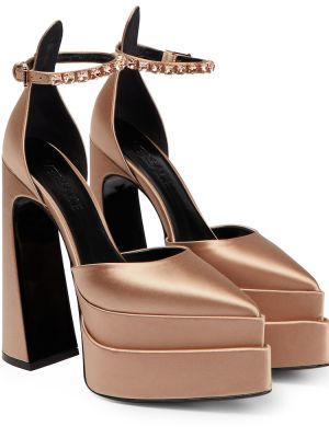 Pantofi cu toc din satin cu platformă Versace bej