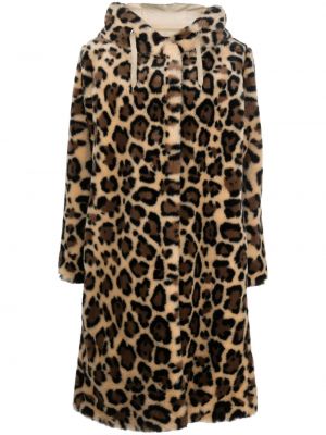 Palton de blană cu glugă cu imagine cu model leopard A.p.c. maro