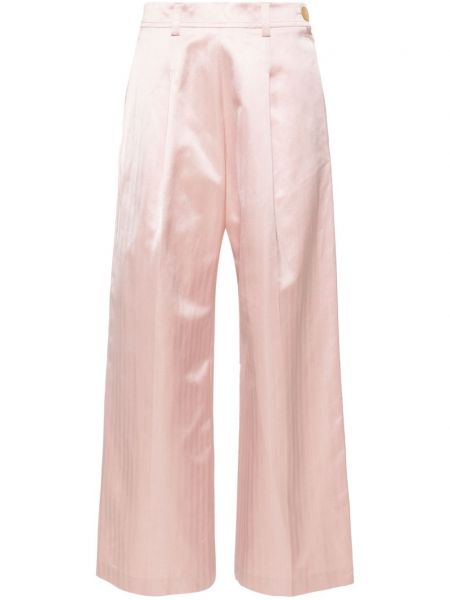 Παντελόνι σε φαρδιά γραμμή με μοτίβο ψαροκόκαλο Forte_forte ροζ
