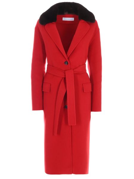 Кашемировое пальто с мехом второй меховой красное