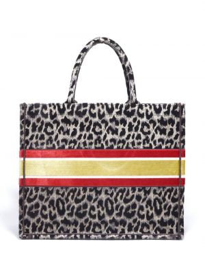 Leopardí shopper kabelka s potiskem Christian Dior hnědá