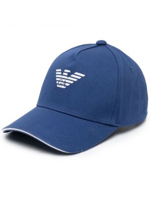 Памучна шапка с козирки с принт Emporio Armani синьо