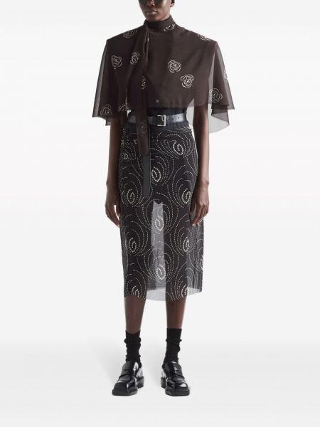Midi sukně s potiskem s abstraktním vzorem Prada černé
