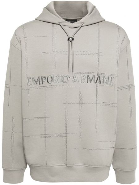 Pamučna hoodie s kapuljačom s vezom Emporio Armani