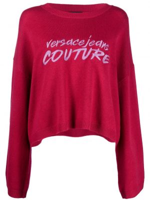 Relaxed fit siuvinėtas megztinis Versace Jeans Couture rožinė