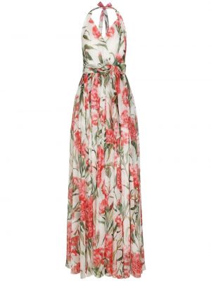 Макси рокля на цветя с принт с v-образно деколте Dolce & Gabbana бяло