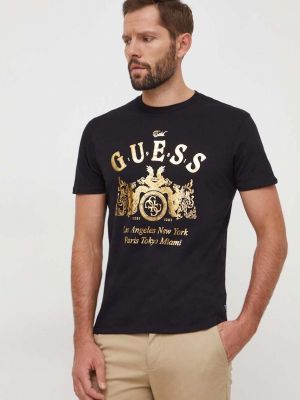 Памучна тениска с дълъг ръкав с принт Guess черно