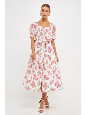Льняной платье миди в цветочек с принтом Endless Rose розовый