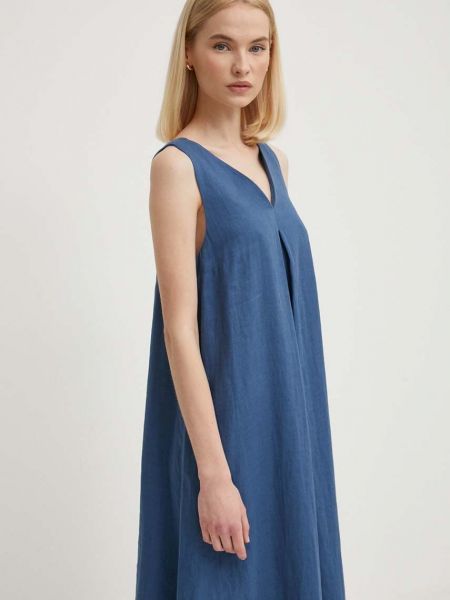 Lniana sukienka długa United Colors Of Benetton niebieska