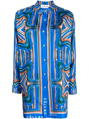 Svilena obleka s potiskom z abstraktnimi vzorci Câllas Milano modra