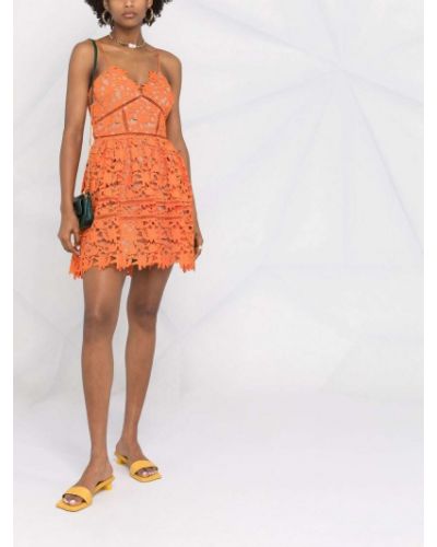 Mini vestido de flores de encaje Self-portrait naranja