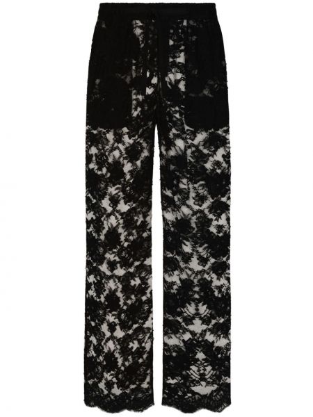 Csipkés laza szabású virágos nadrág Dolce & Gabbana fekete