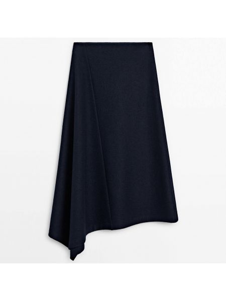 Синяя фетровая асимметричная шерстяная юбка миди Massimo Dutti