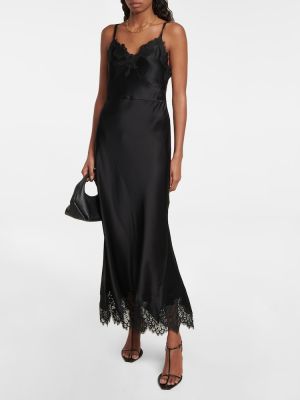 Saténové dlouhé šaty Polo Ralph Lauren černé