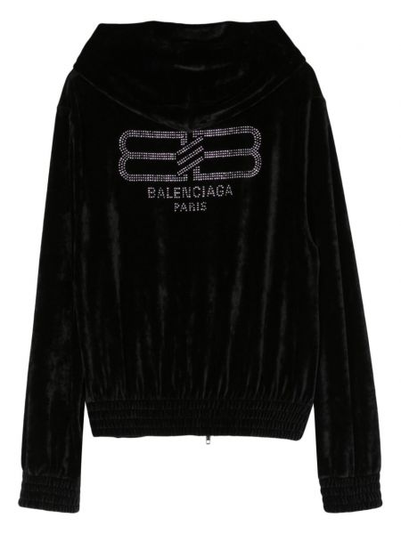 Džemperis su gobtuvu velvetinis su užtrauktuku Balenciaga juoda
