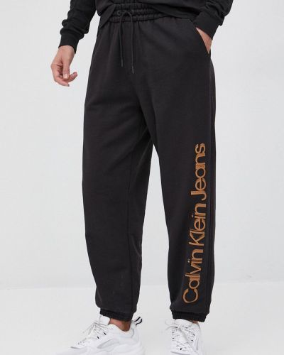 Calvin Klein Jeans pamut nadrág fekete, férfi, nyomott mintás