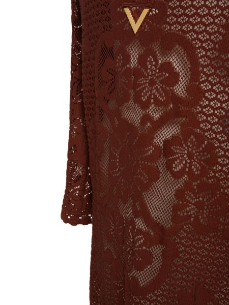 Čipkované kvetinové bavlnené dlouhé šaty Valentino hnedá