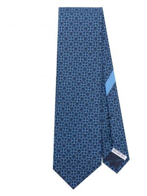 Jedwabny krawat z nadrukiem Ferragamo niebieski