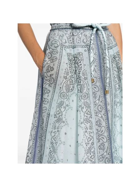 Falda larga de lino de seda Zimmermann azul