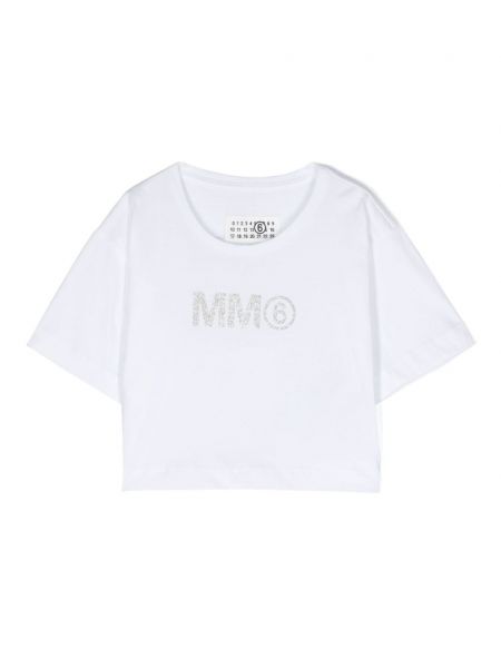 Puuvilla t-paita tytöille Mm6 Maison Margiela Kids valkoinen