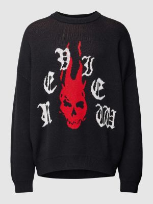 Dzianinowy sweter z nadrukiem Review czarny