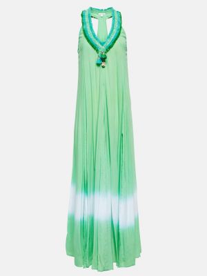 Длинное платье с принтом с эффектом тай-дай Poupette St Barth зеленое