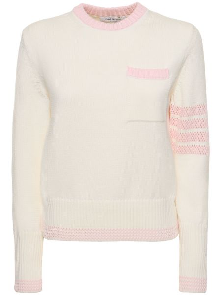 Prugasti pamučni džemper s džepovima Thom Browne bijela