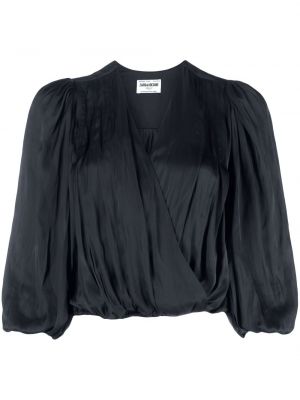 Satenska bluza z v-izrezom z draperijo Zadig&voltaire črna