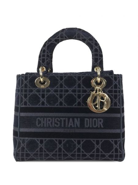 Žametna torba iz rebrastega žameta Christian Dior Pre-owned modra