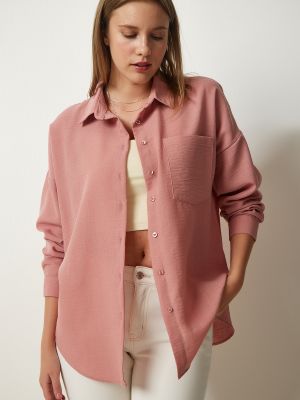 Oversized λινό πουκάμισο Happiness İstanbul ροζ