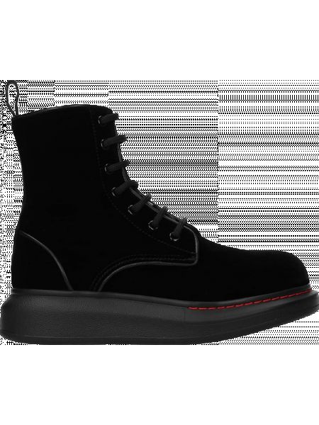 Кружевные бархатные кроссовки на шнуровке Alexander Mcqueen черные