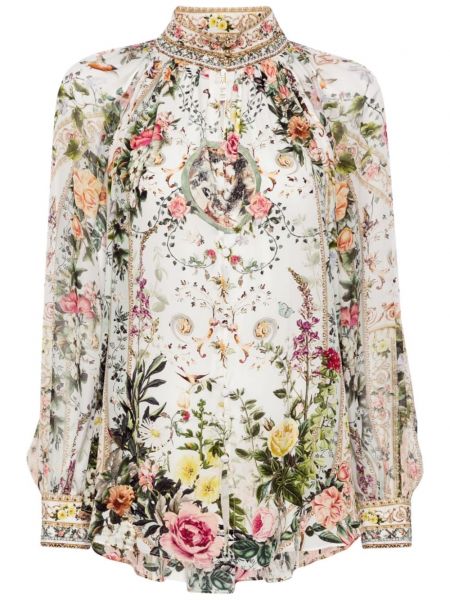 Копринена блуза на цветя с принт Camilla бяло