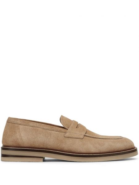 Brunello Cucinelli mocassins en daim à entaille penny marron