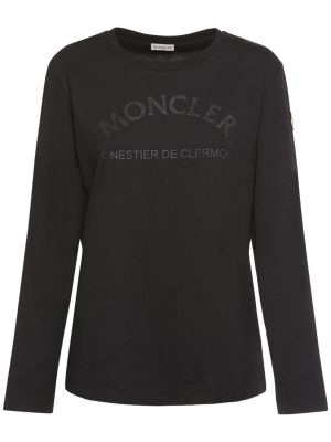 Džerzej bavlnené tričko s dlhými rukávmi Moncler čierna